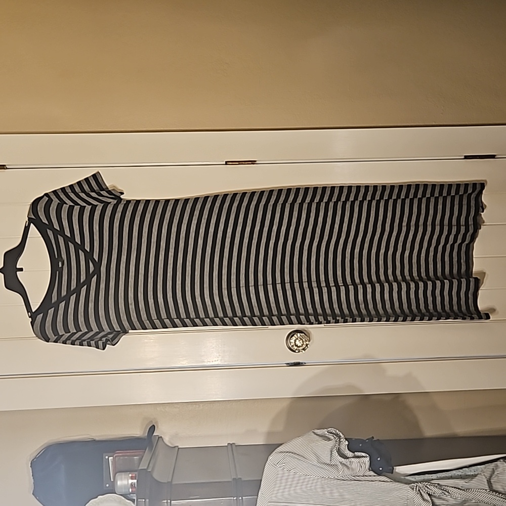 Black & grey striped knit maxi dress